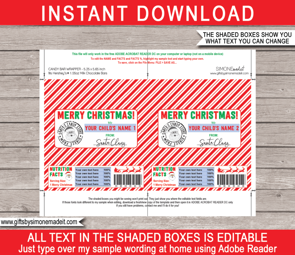 Christmas Candy Bar Wrappers Template | Printable Gift from Santa