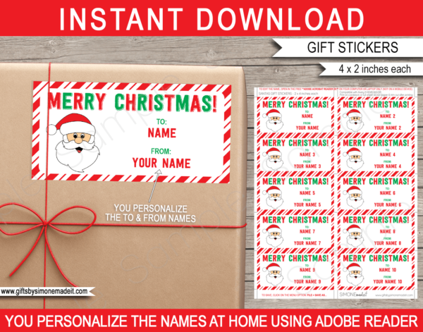 Christmas Gift Labels Template | Printable Gift Tags from Santa Claus