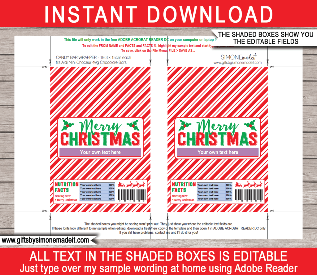 Christmas Chocolate Bar Labels Template | Printable Aldi Choceur Wrappers