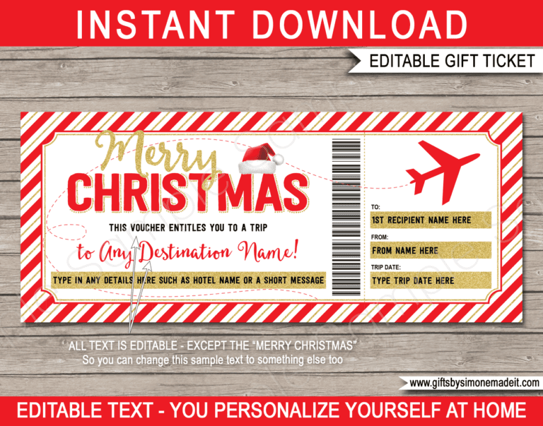 Christmas Plane Ticket Voucher Template | Printable Boarding Pass Gift