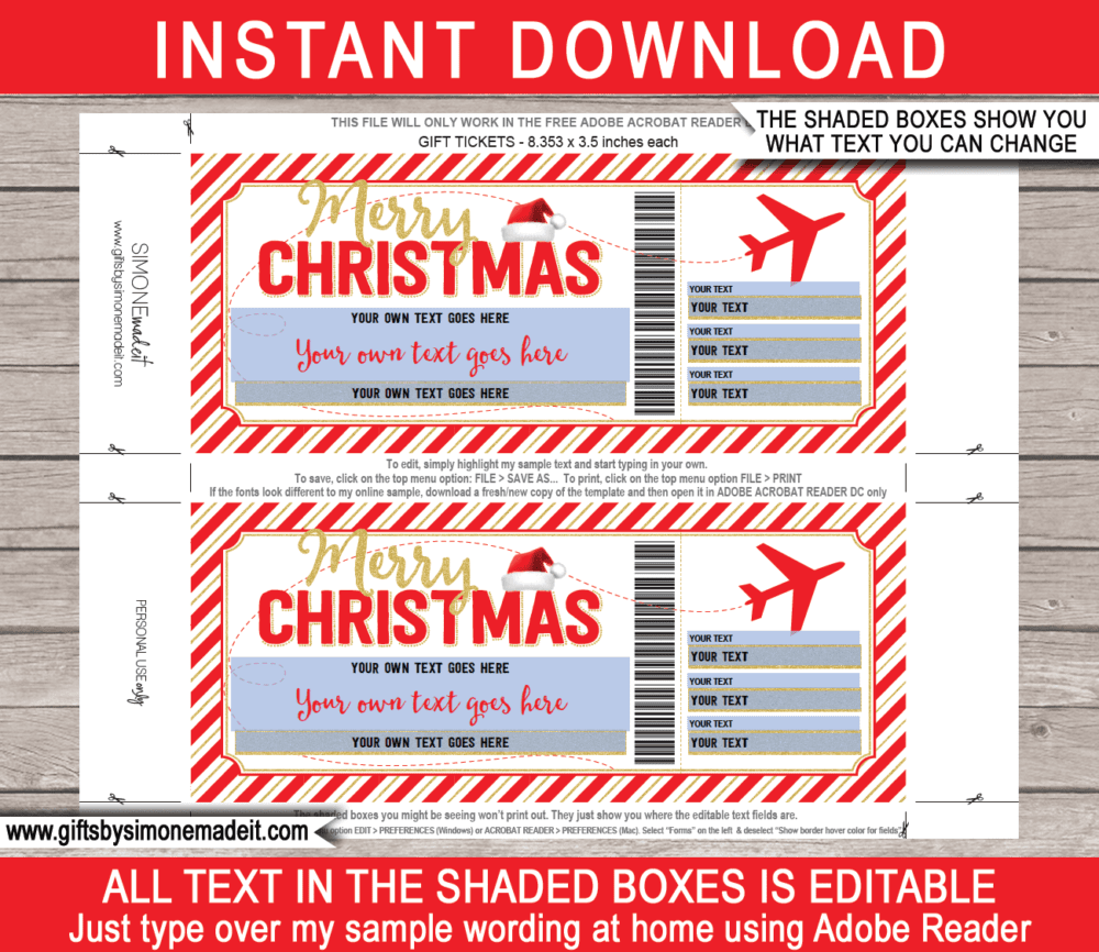 Christmas Plane Ticket Voucher Template Printable Boarding Pass Gift