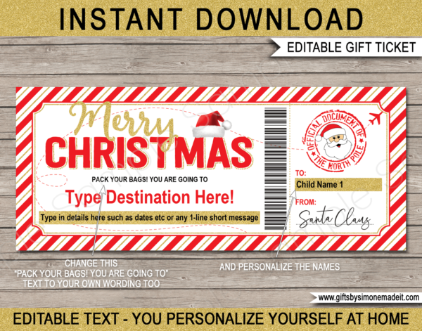 Plane Ticket from Santa Template | Printable Christmas Boarding Pass Gift