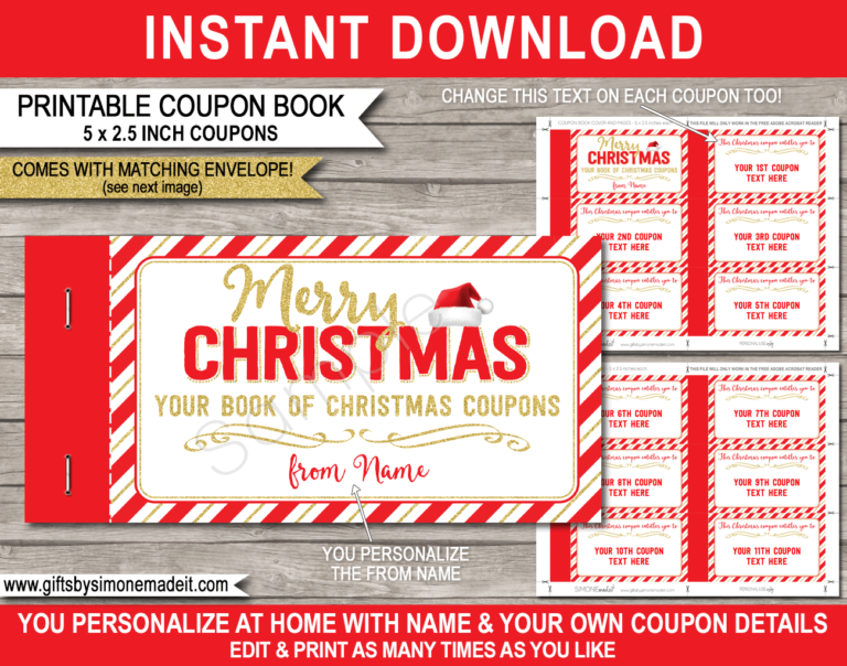 Coupon Book from Santa Template | Printable Personalized Christmas Gift