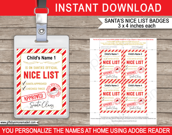 Naughty & Nice List ID Card Template | Printable ID Badge Certificate