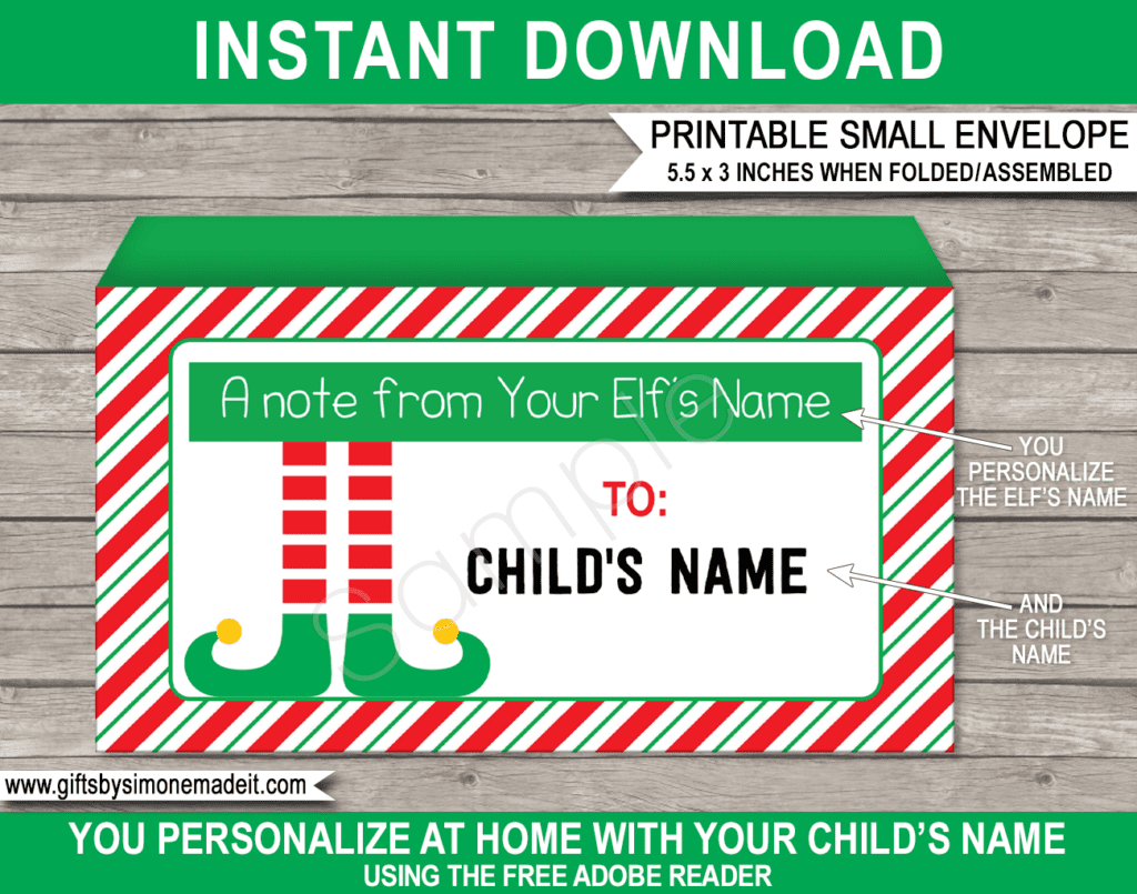 Elf on the Shelf Note template & Matching Printable Envelope | Christmas