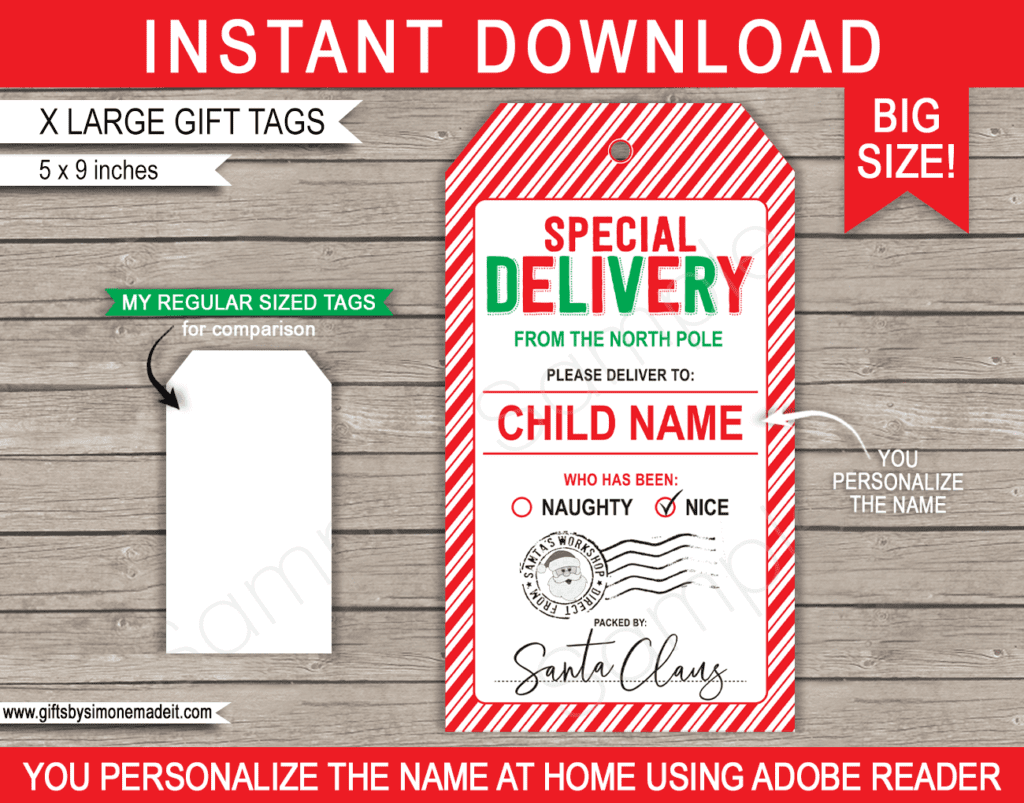 Large Christmas Tag from Santa Template | Printable Present or Gift Label