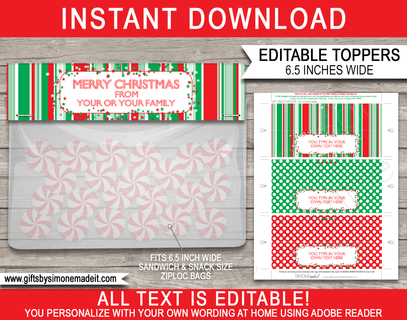 Christmas Gift Bag Toppers Template Printable Custom Santa Gift Labels