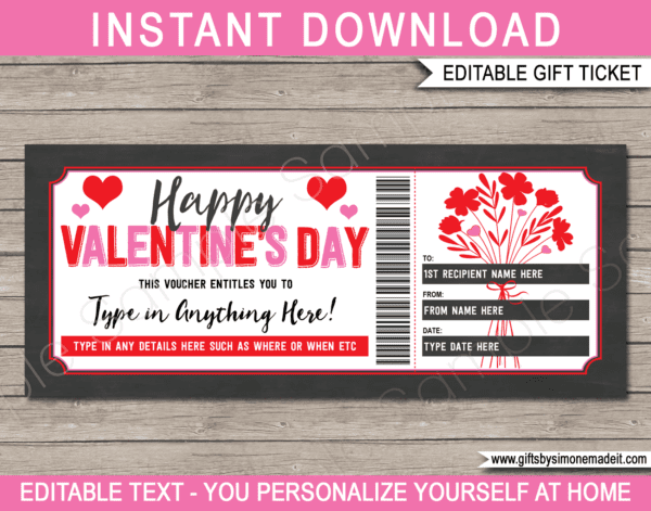 Printable Valentine's Day Gift Vouchers | Custom Personalized Template