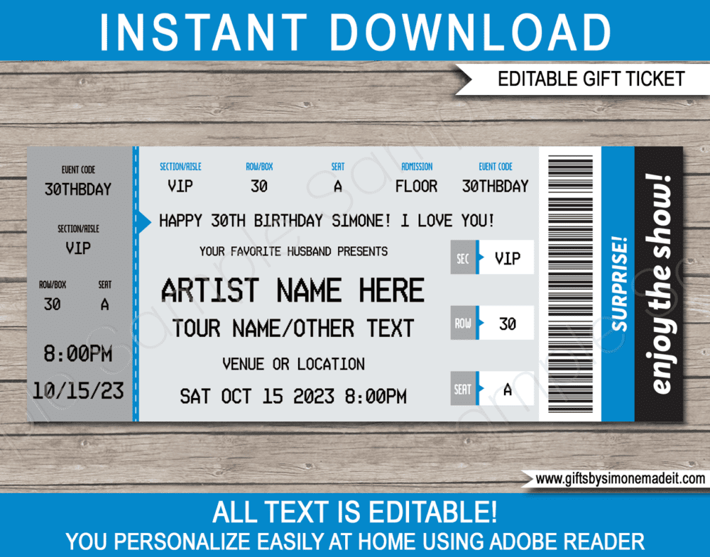 Ticketmaster Concert Ticket Template Fake Ticket Gift Card