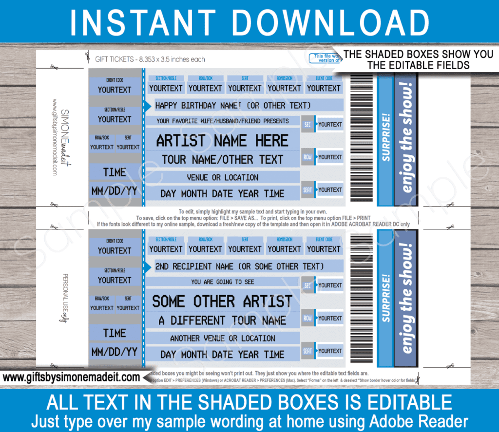 Ticketmaster Concert Ticket Template Fake Ticket Gift Card