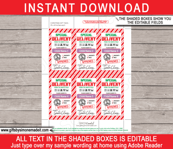 Santa Special Delivery Gift Tags Template | Printable Christmas Labels