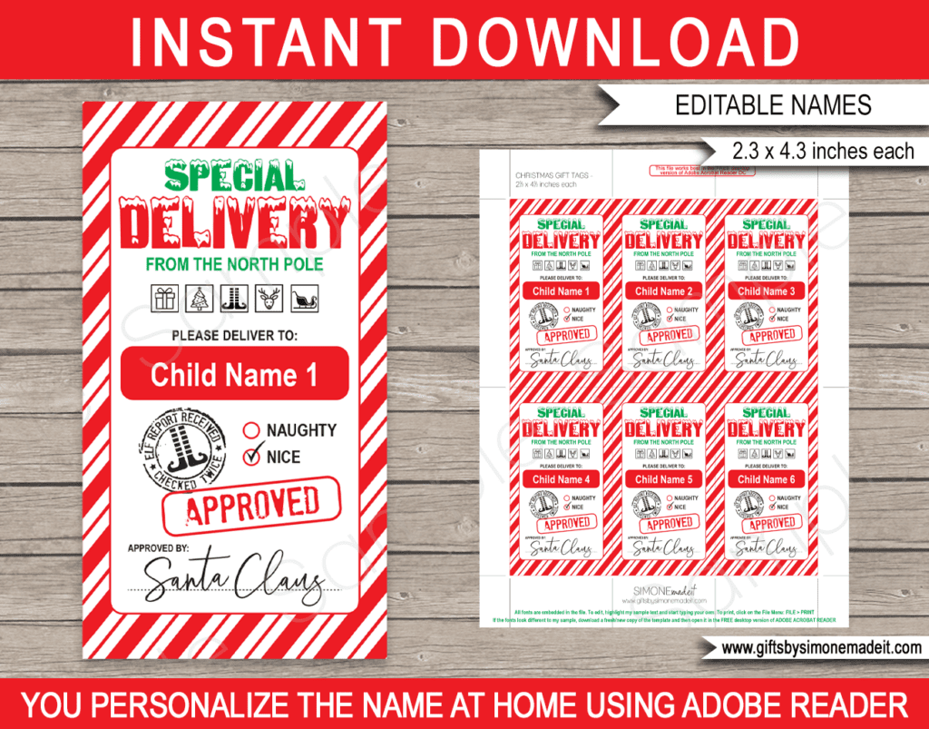 Santa Special Delivery Gift Tags Template | Printable Christmas Labels