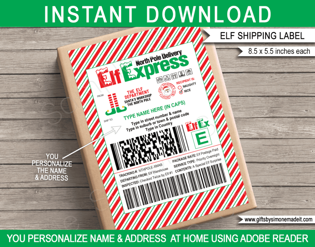 Elf Shipping Labels Template | Elf on the Shelf Arrival Package Kit