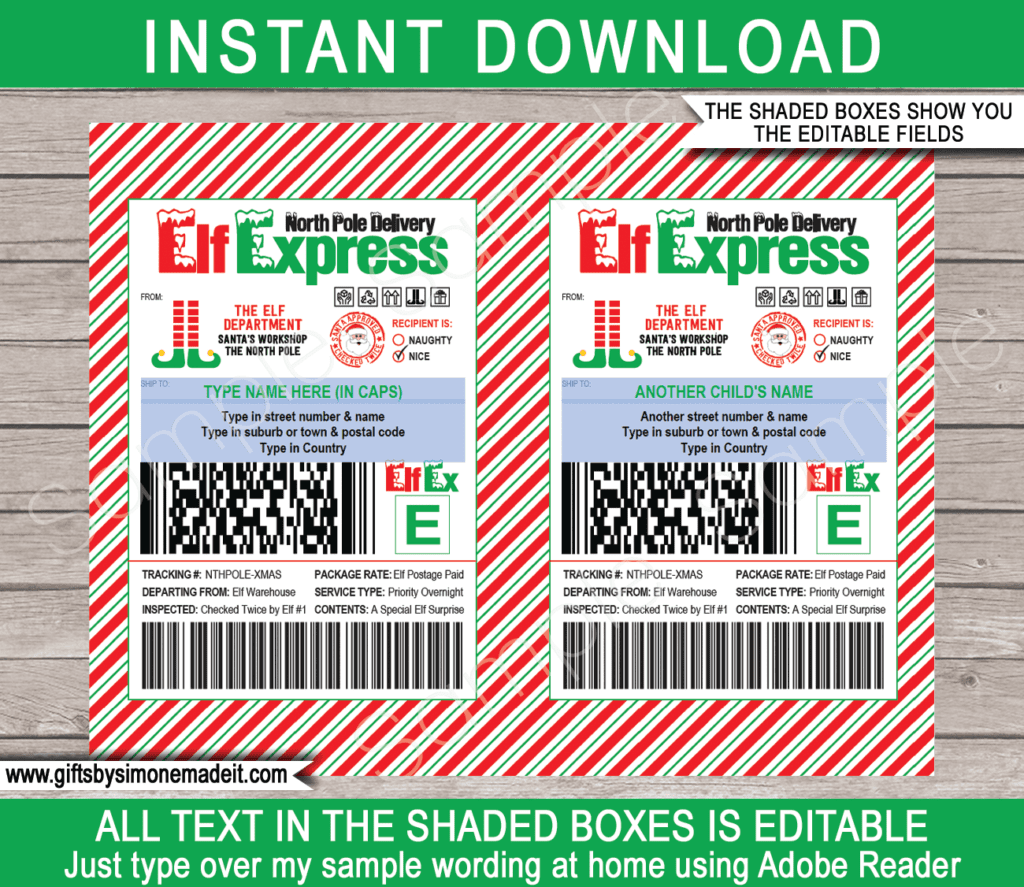 Elf Shipping Labels Template | Elf on the Shelf Arrival Package Kit