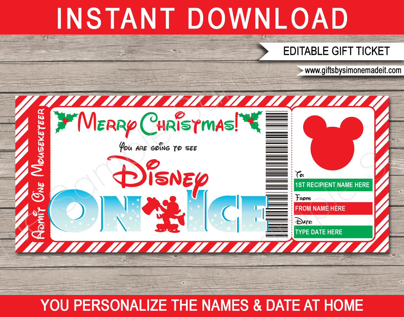 Christmas Disney On Ice Gift Tickets Template 
