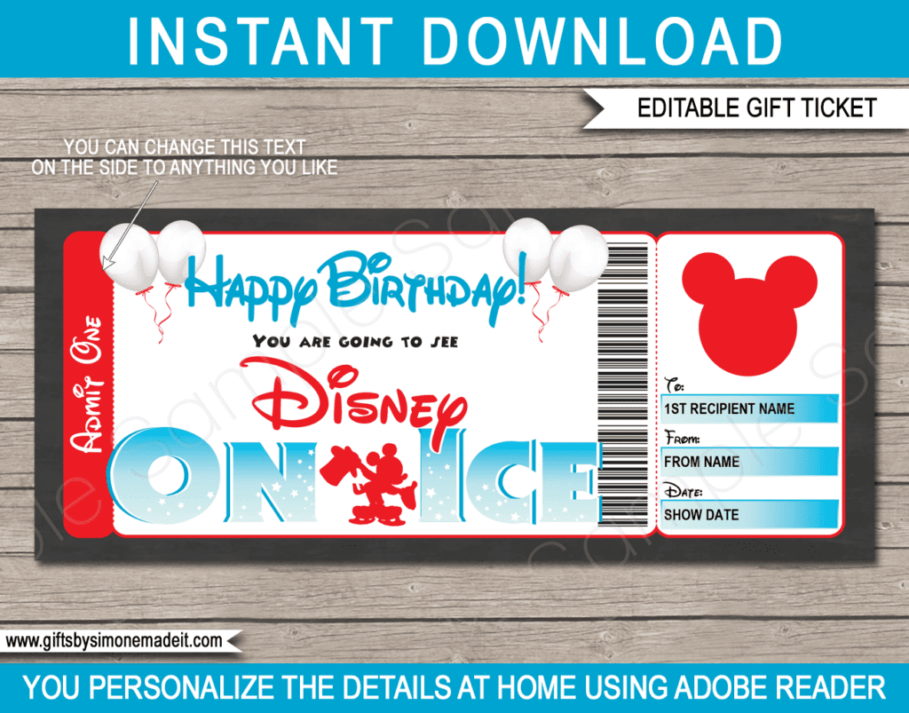 Birthday Disney on Ice Ticket Template Printable Gift Certificate