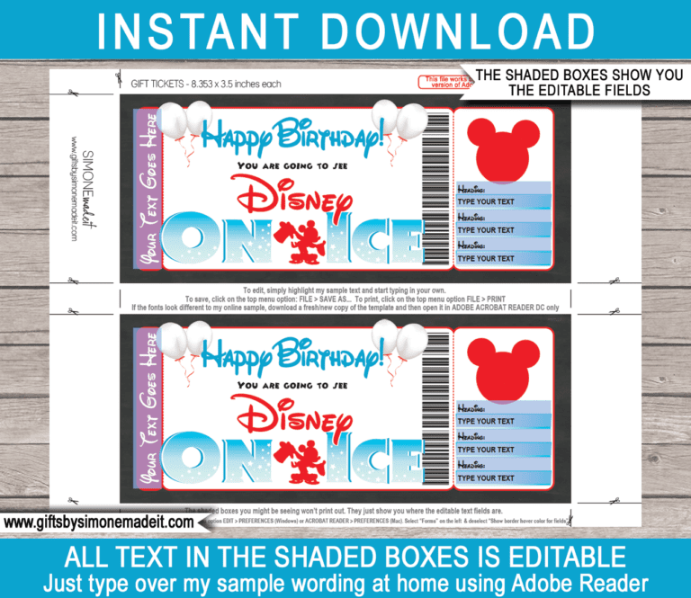 Birthday Disney on Ice Ticket Template | Printable Gift Certificate