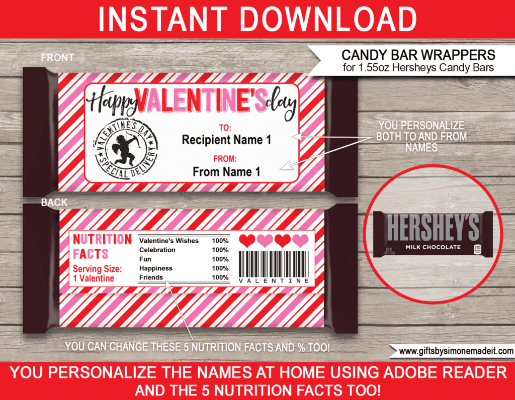 Valentines Day Hersheys Candy Bar Wrappers Template | Personalized Label