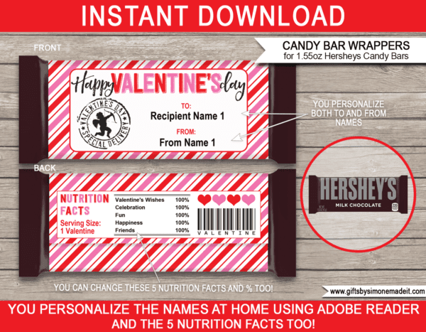 Valentines Day Hersheys Candy Bar Wrappers Template | Personalized Label