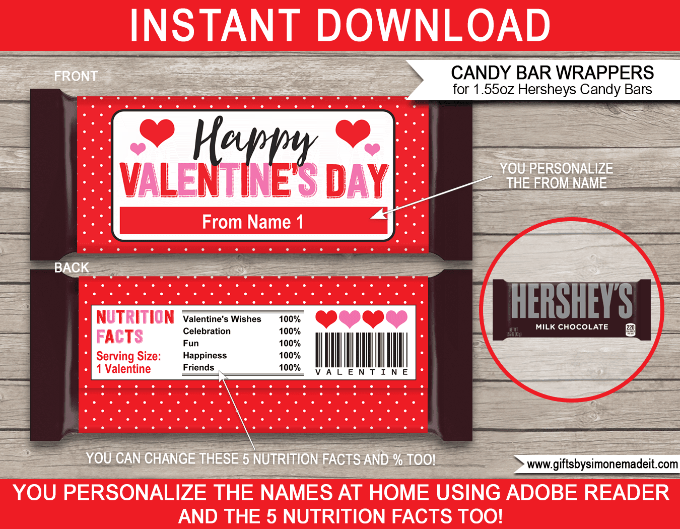 Red Hearts - Round Personalized Valentines Day Sticker Labels