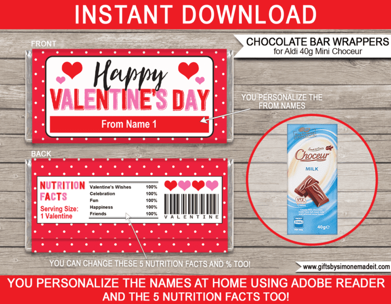 Valentine Chocolate Bar Labels Template | Printable Aldi Choceur Wrappers