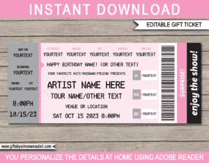 Ticketmaster Concert Ticket Template | Fake Ticket Gift Card