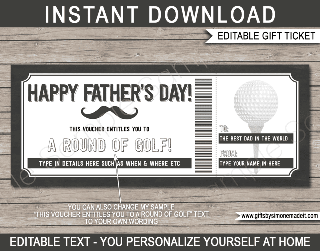 Fathers Day Golf Coupon Template | Printable Golfing Trip Ticket