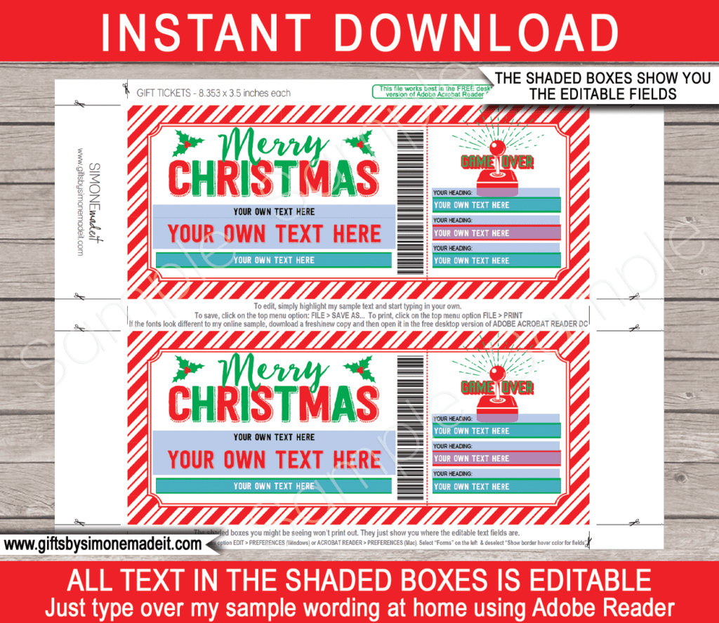 Christmas Video Arcade Game Ticket Template | Console Gift Voucher