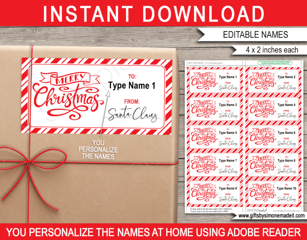 Printable Santa Gift Stickers Template | Christmas Gift Labels