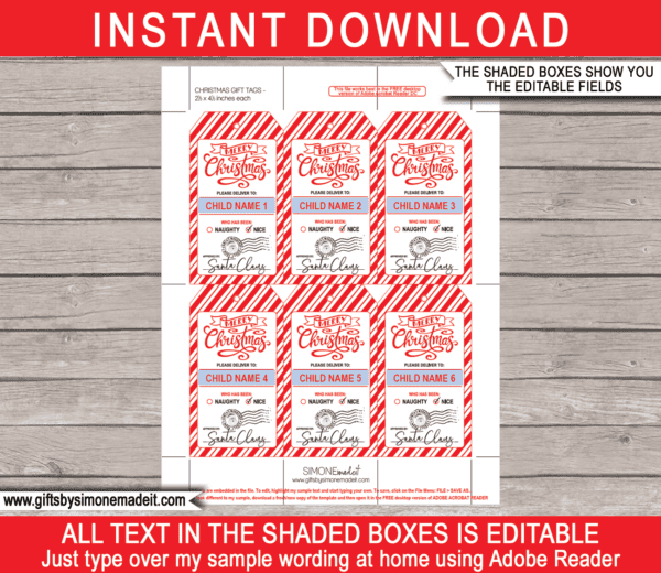 Printable Christmas Gift Tags Template | Santa Gift Labels